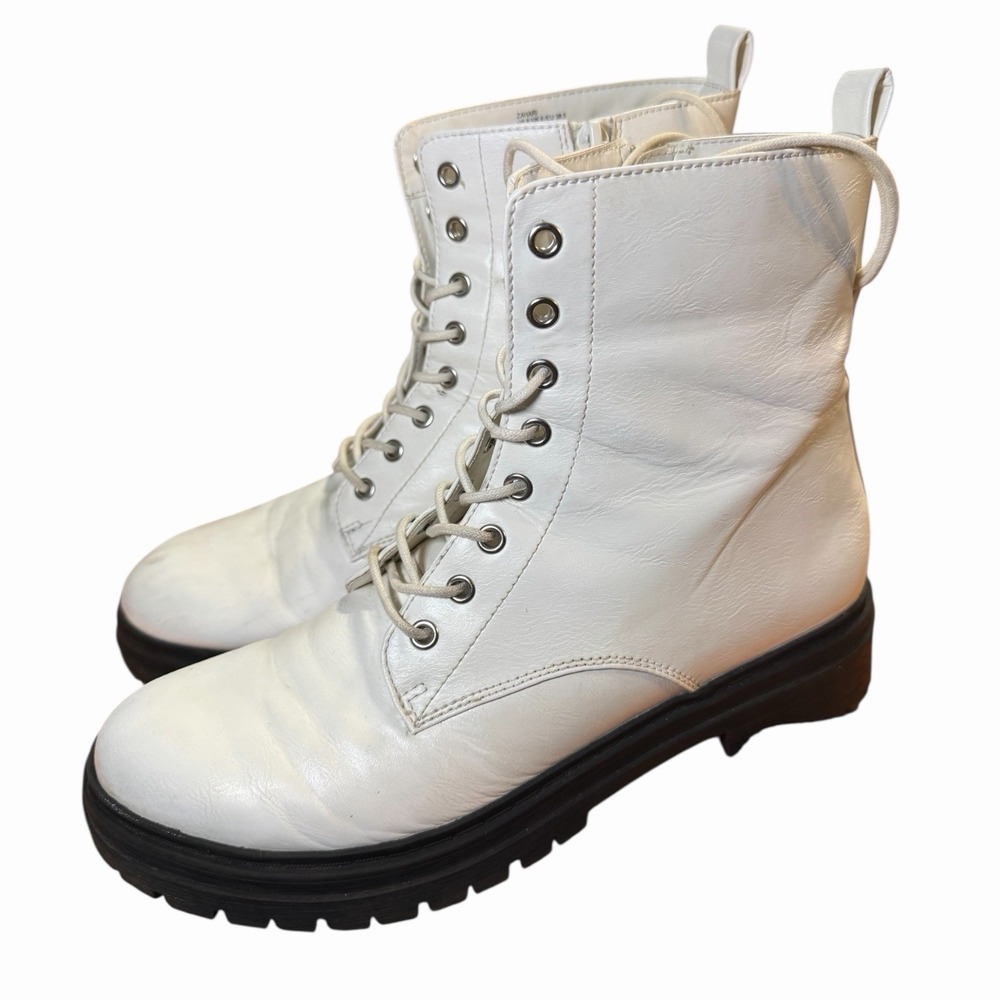 White Combat Boots Chunky Lug Sole Grungecore Downtown Girl Alt Womens Size 8